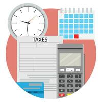Tag von Zahlung Steuern Symbol App Wohnung. Besteuerung und MwSt Tag, Zahltag Termin, Vektor Illustration