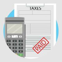 Symbole bezahlt Steuern. Besteuerung und Balance bezahlt, Vektor Illustration