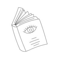 Gliederung Gekritzel öffnen Hardcover Buch mit Auge auf Abdeckung. ein Symbol von Lernen, Bildung. Literatur, Lektüre. Hand gezeichnet schwarz und Weiß Vektor Illustration isoliert auf ein Weiß Hintergrund