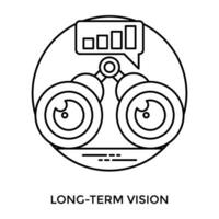 groß Fernglas im Vorderseite von ein Bar Graph ständig zunehmend zu richtig Seite, präsentieren lange Begriff Vision vektor