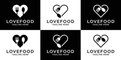 logotyp design kreativ linje kärlek och gaffel restaurang ikon vektor illustration