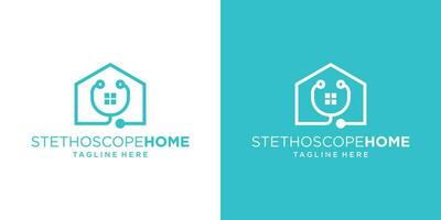 Logo Design Linie Stethoskop und Zuhause Symbol Vektor Illustration
