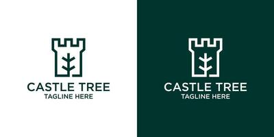 Logo Design Linie Schloss und Baum Symbol Vektor Inspiration