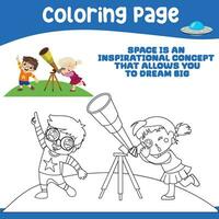 Färbung Aktivität zum Kinder mit Raum Erkundung Thema. Vektor Illustration Datei.