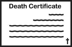 Tod Zertifikat Symbol. Tod Logo. schwarz Tod Zertifikat unterzeichnen. eben Stil. vektor