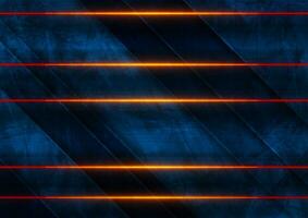 Orange Neon- Laser- Linien auf Blau Grunge Mauer Hintergrund vektor