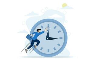 framgångsrik tid förvaltning begrepp, Avsluta arbete och möten på tid eller arbete effektivt med hög produktivitet, smart affärsman fira hans arbete med Hej fem med minut hand på timer klocka vektor