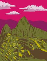 machu picchu förlorat stad av de incas i Machu Picchu distrikt peru wpa konst deco affisch vektor