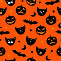 nahtlos Muster mit Kürbisse und Wildkatzen. drucken zum Halloween Urlaub. Vektor Grafik.