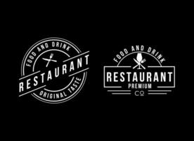 Jahrgang Restaurant Etikette Logo Design. retro Jahrgang Insignien, Logo, Etikette oder Abzeichen Vektor Design Element, Geschäft Zeichen Vorlage.