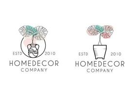 skön blomma växt logotyp i vas eller blomkruka i linje konst design stil vektor