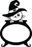 Halloween Katze mit Hexe Hut Silhouette vektor