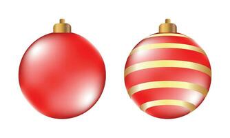 vektor röd jul boll hängande på guld sträng isolerat . realistisk xmas dekoration med skugga och ljus