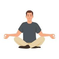 man håller på med yoga. yogi Sammanträde i padmasana lotus utgör, mediterar, avkopplande, lugna ner och klara av påfrestning. vektor