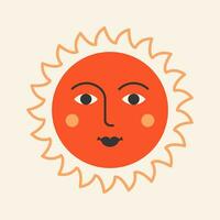 sommar Sol platt ikon. värma lysande balkar med leende glad ansikte. solsken emoji, positiv känslor. vektor illustration