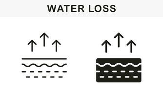 Haut Feuchtigkeit Verdunstung Linie und Silhouette schwarz Symbol Satz. Haut Struktur und Pfeile oben Feuchtigkeit Dochtwirkung Prozess Symbol Sammlung. Haut Wasser Verlust Piktogramm. isoliert Vektor Illustration.