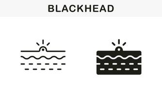 pormask, hud acne, comedo linje och silhuett svart ikon uppsättning. djup smutsig por, hud problem symbol samling. finne och inflammation talg piktogram. isolerat vektor illustration.