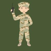 Militär- Infanterie. Karikatur Soldat isoliert Zeichnung. Vektor Kunst von Heer Kampf Gewalt. Mann im Uniform gehen zu Krieg. patriotisch Soldat Kampf zum Freiheit. Infanterie Held Veteran.