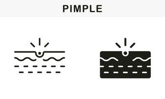 Haut Akne, Entzündung Talg, Comedo Piktogramm. Pickel Linie und Silhouette schwarz Symbol Satz. Mitesser, tief Pustel Haut Problem Symbol Sammlung. isoliert Vektor Illustration.