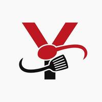 Brief y Restaurant Logo kombiniert mit Spatel und Löffel Symbol vektor