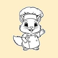 süß Eichhörnchen im Koch Uniform winken Hand, Karikatur Tier Charakter Kochen Vektor Illustration