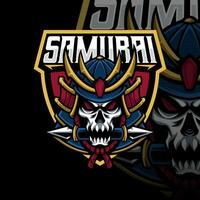 Samurai Schädel Kopf Logo Design zum Maskottchen Sport oder Esport Spielen Mannschaft vektor