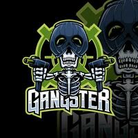 Schädel Gangster mit Kanonier Logo Design zum Maskottchen Sport oder Esport Spielen Mannschaft vektor