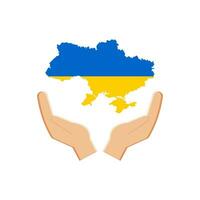 Ukraine Karte Symbol im das National Farben von das Flagge von Blau und Gelb im das Hände von jene beten zum Frieden, isoliert auf ein Weiß Hintergrund. Vektor. vektor