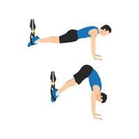 man håller på med trx suspension remmar fick syn på gädda träning. platt vektor illustration isolerat på vit bakgrund