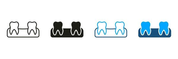 Oral Krankheit, hat verloren Baby Zahn. Raum zwischen Zähne. fehlt Zähne Silhouette und Linie Symbol Satz. Mensch verlieren Zahn Piktogramm. Dental Behandlung Symbol Sammlung. isoliert Vektor Illustration.