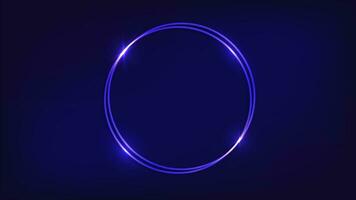 neon dubbel- runda ram med lysande effekter på mörk bakgrund. tömma lysande techno bakgrund. vektor illustration.
