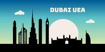 Dubai uni Emirat arabisch beim Nacht Stadtbild Horizont skizzieren Vektor. vektor