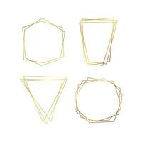 uppsättning av fyra guld geometrisk polygonal ramar med lysande effekter isolerat på vit bakgrund. tömma lysande konst deco bakgrund. vektor illustration.