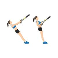 kvinna håller på med trx suspension rem rader träning. platt vektor illustration isolerat på vit bakgrund
