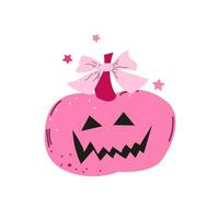 Halloween Kürbis. süß Rosa Kürbis mit ein Bogen. Symbol isoliert auf Weiß Hintergrund. Vektor Abbildung.glücklich Halloween. Mode Illustration zum Postkarte, Flyer, Banner