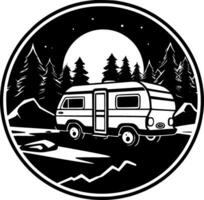 Camping - - schwarz und Weiß isoliert Symbol - - Vektor Illustration