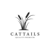 cattails eller vass flod gräs växt logotyp mall design premie kvalitet. vektor