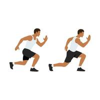Mann tun abwechselnd Ausfallschritt springen Übung. eben Vektor Illustration isoliert auf Weiß Hintergrund