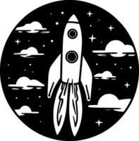 raket - svart och vit isolerat ikon - vektor illustration