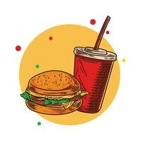 burger med dryck koks röd vektor illustration