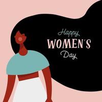 Happy Womens Day Schriftzug im Haar des Afro-Mädchens vektor