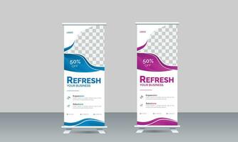 rollen oben Banner Design, Werbung rollen oben Banner Vorlage vektor