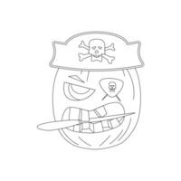 Halloween Kürbisse, Herbst Urlaub. Pirat Kürbis mit ein geschnitzt lächeln. Linie Kunst. vektor