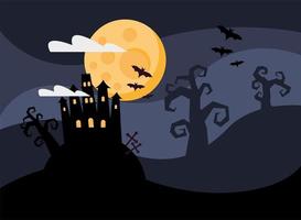 Happy Halloween-Karte mit Spukschloss in der Nacht vektor
