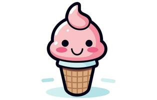 Vektor Charakter von süß Eis Creme. Lächeln Karikatur Charakter Kunst, Karikatur kawaii Eis Sahne Kegel