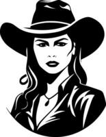 Cowgirl - - schwarz und Weiß isoliert Symbol - - Vektor Illustration