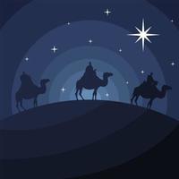 glückliche frohe weihnachtskarte mit magischen königen in der kamelsilhouette vektor