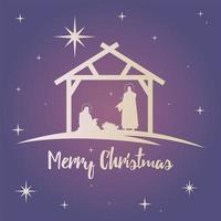 Frohe Weihnachten-Schriftzug mit heiliger Familie in stabiler Silhouette stable vektor