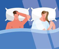 Paar im Bett, das an Schlaflosigkeit leidet vektor