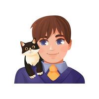 pojke med en katt på hans axlar. tecknad serie vektor illustration